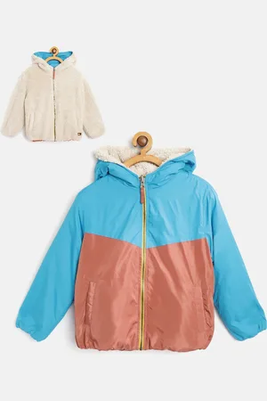 Cherry Crumble Kids Blue & Peach-Coloured Colourblocked Reversible Hooded Tailored Jacket