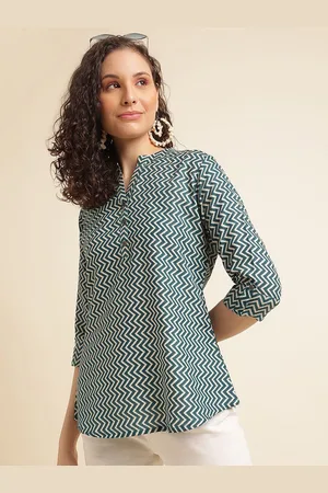 DressBerry Women Floral Print Mandarin Collar Roll-Up Sleeves Top
