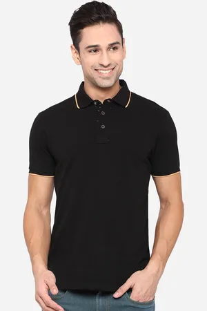 JADE BLUE Men Black Polo Collar Applique Slim Fit T-shirt