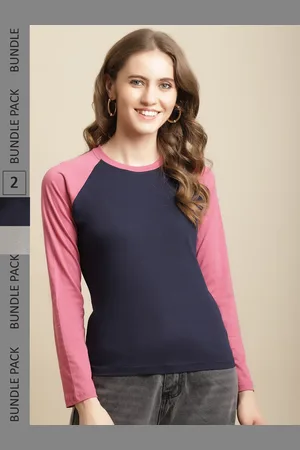 Fabflee Women Pack Of 2 Full Sleeves Cotton T-Shirt