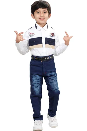 DKGF FASHION Boys Beige & Blue Colourblocked Shirt