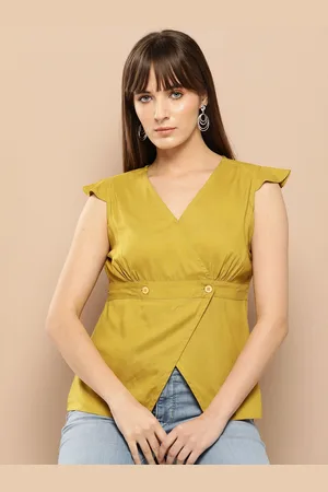 Chemistry Solid V-Neck Gathered-Detailed Top