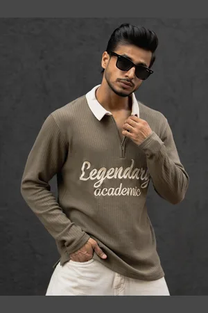 Powerlook Men Textured Typography Printed Polo Collar T-shirt