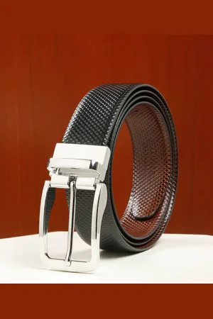 Teakwood Leathers Men Textured Leather Reversible Formal Belt