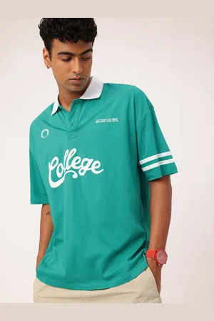 Kook N Keech Collegiate Casual Typography Printed Polo Collar Oversized T-shirt
