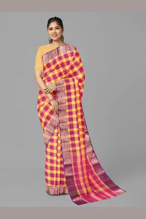 The Chennai Silks Checked Pure Cotton Fusion Chettinad Saree