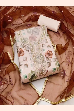 Lilots Floral Printed Beads and Stones Organza Silk Unstitched Dress Material