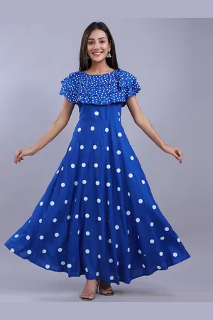 AO Services Polka Dots Yoke Design Ruffles Flared Anarkali Kurta