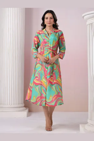JISORA Women Multicolor Printed Russian Silk Dress