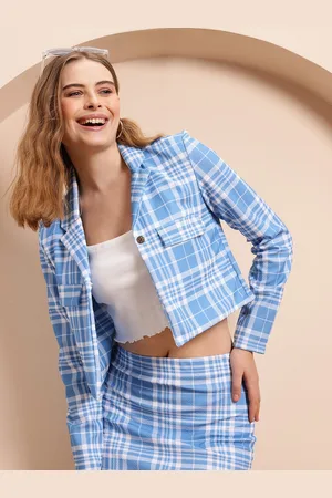 Mast & Harbour Checked Crop Blazer with Skirt