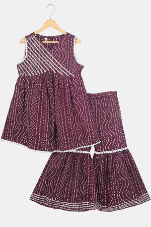 Celebravo Girls Bandhani Printed Gotta Patti Pure Cotton Kurta With Sharara