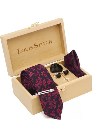 LOUIS STITCH Men Printed Italian Silk Necktie Accessory Gift Set