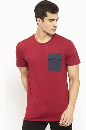 DOOR74 Men Maroon Solid Round Neck T-shirt