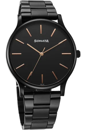 Sonata Men Brass Dial & Straps Analogue Watch 77105NM11W