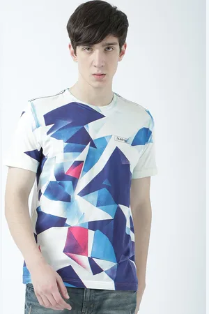 Huetrap Men White & Blue Printed Round Neck T-shirt