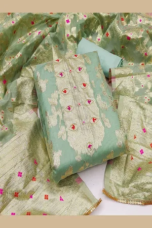 Lilots Loral Woven Design Zari Organza Unstitched Dress Material