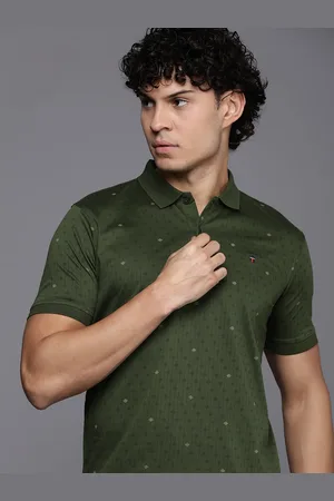 Louis Philippe Pure Cotton Geometric Printed Slim Fit Polo Collar Casual T-shirt