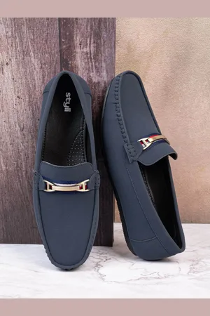 Styli Men Faux Suede Loafers with Buckle Detail