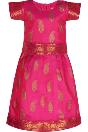 Wish Karo Girls Woven Design Zari Art Silk Ready To Wear Lehenga & Choli