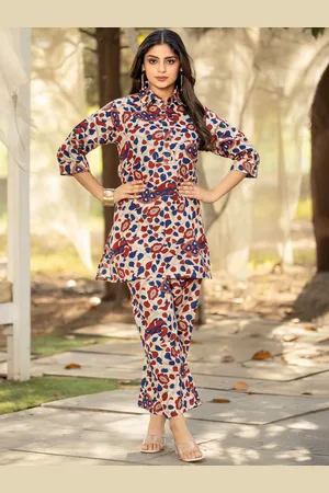 Moda Rapido Floral Printed Shirt Collar Cotton Tunic & Trouser