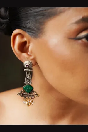 ABDESIGNS Gold-Plated Stone Studded & Beaded Classic Drop Earrings