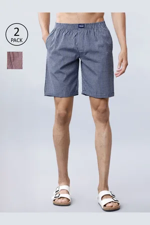 Highlander Men Pack of 2 Blue & Red Checked Lounge Shorts