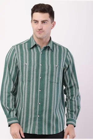 HERE&NOW Men Comfort Fit Spread Collar Vertical Striped Cotton Casual Shirt