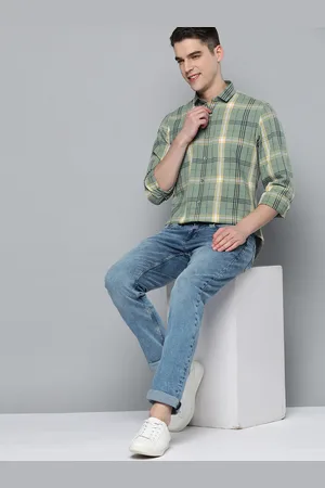 Mast & Harbour Men Sage Green & Yellow Tartan Checks Pure Cotton Casual Shirt