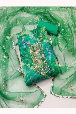 Lilots Embroidered Beads and Stones Organza Unstitched Dress Material