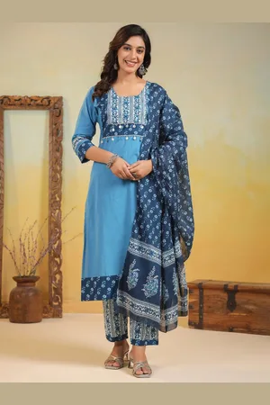 AUTUMN LANE Women Ethnic Motifs Printed Regular Pure Cotton Kurta with Trousers & With Dupatta