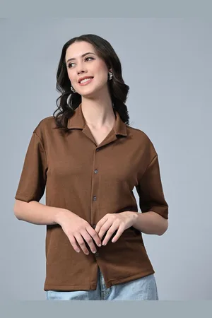 Moda Rapido Women Solid Shirt Collar Neck Short Sleeves Shirt Style Top