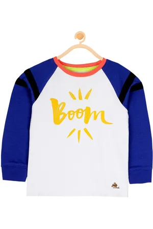 Cherry Crumble Unisex Kids White & Blue Colourblocked Printed Sweatshirt