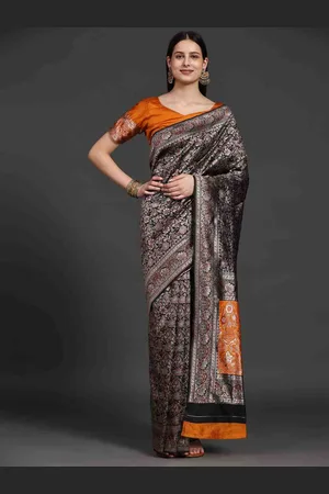 JustFashion Floral Woven Design Zari Banarasi Saree