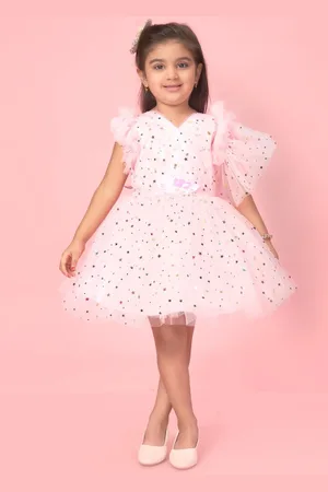 Sangria Girls Embellished Flutter Sleeve Net Fit & Flare Dress