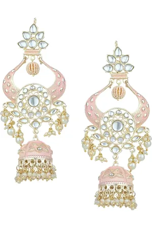 I Jewels Gold-Plated Kundan Meenakari Contemporary Jhumkas