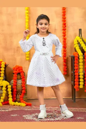 HERE&NOW Girls Self Design Woollen Fit & Flare Dress