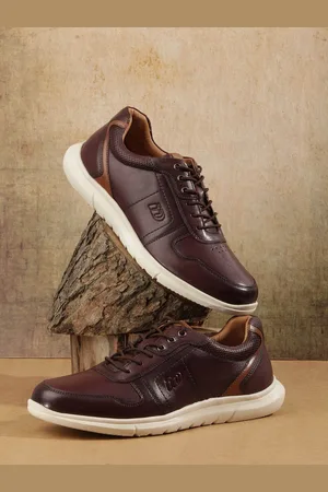 ID Men Textured Round Toe Comfort Insole Leather Sneakers