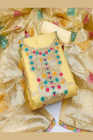 Lilots Ethnic Motifs Woven Design Zari Organza Silk Unstitched Dress Material