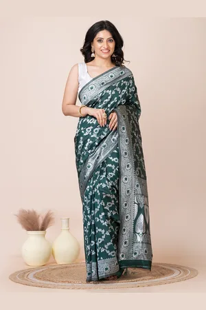 Laa Calcutta Floral Zari Silk Blend Banarasi Saree