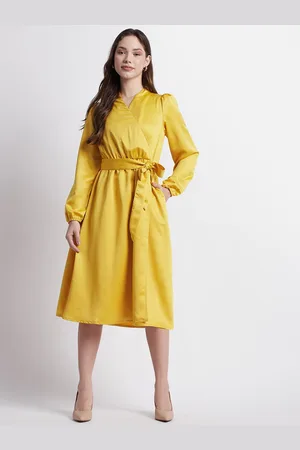 Beverly Hills Polo Club Puff Sleeves Belted Satin Wrap Midi Dress