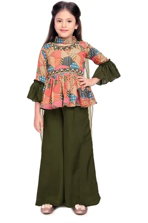Tiny Kingdom Girls Printed Top with Palazzos & Dupatta