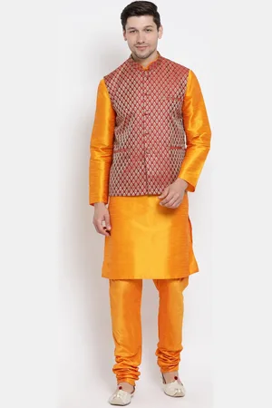 Vastramay Mandarin Collar Regular Kurta With Churidar & Nehru Jacket