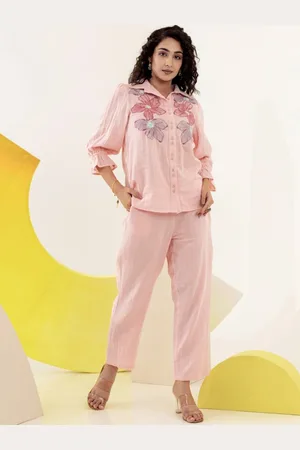 AUTUMN LANE Floral Embroidered Shirt Collar Pure Cotton Shirt With Trouser