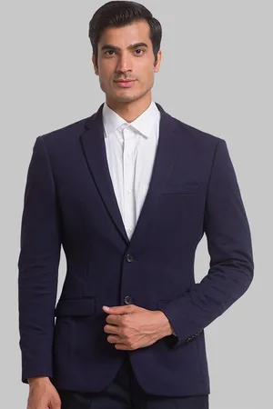 Park Avenue Men Navy Blue Solid Single Breasted Formal Blazer