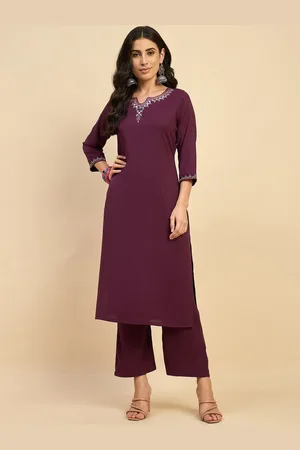 Azira Yoke Design V-Neck Thread Work Straight Kurta With Palazzos
