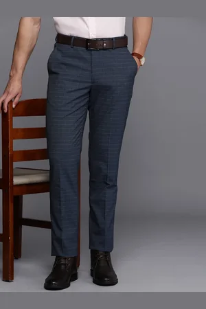 Louis Philippe Men Checked Slim Fit Mid-Rise Formal Trousers