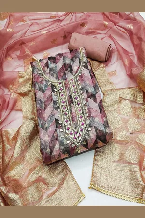 Lilots Geometric Woven Design Beads and Stones Organza Jacquard Unstitched Dress Material