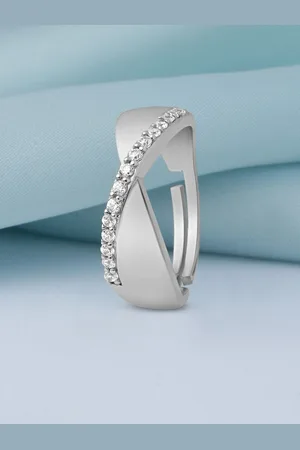 Zavya Men Moonlit Twirl Rhodium Plated 925 Sterling Silver CZ-Studded Ring