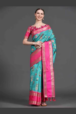 JustFashion Floral Woven Design Zari Kanjeevaram Saree