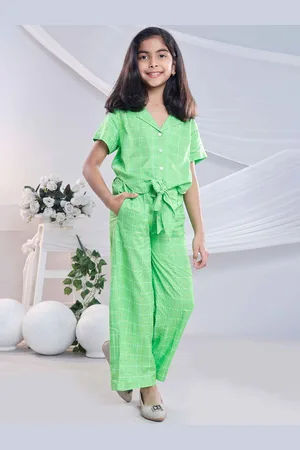 misbis Girls Geometric Printed Lapel Collar Shirt and Trousers